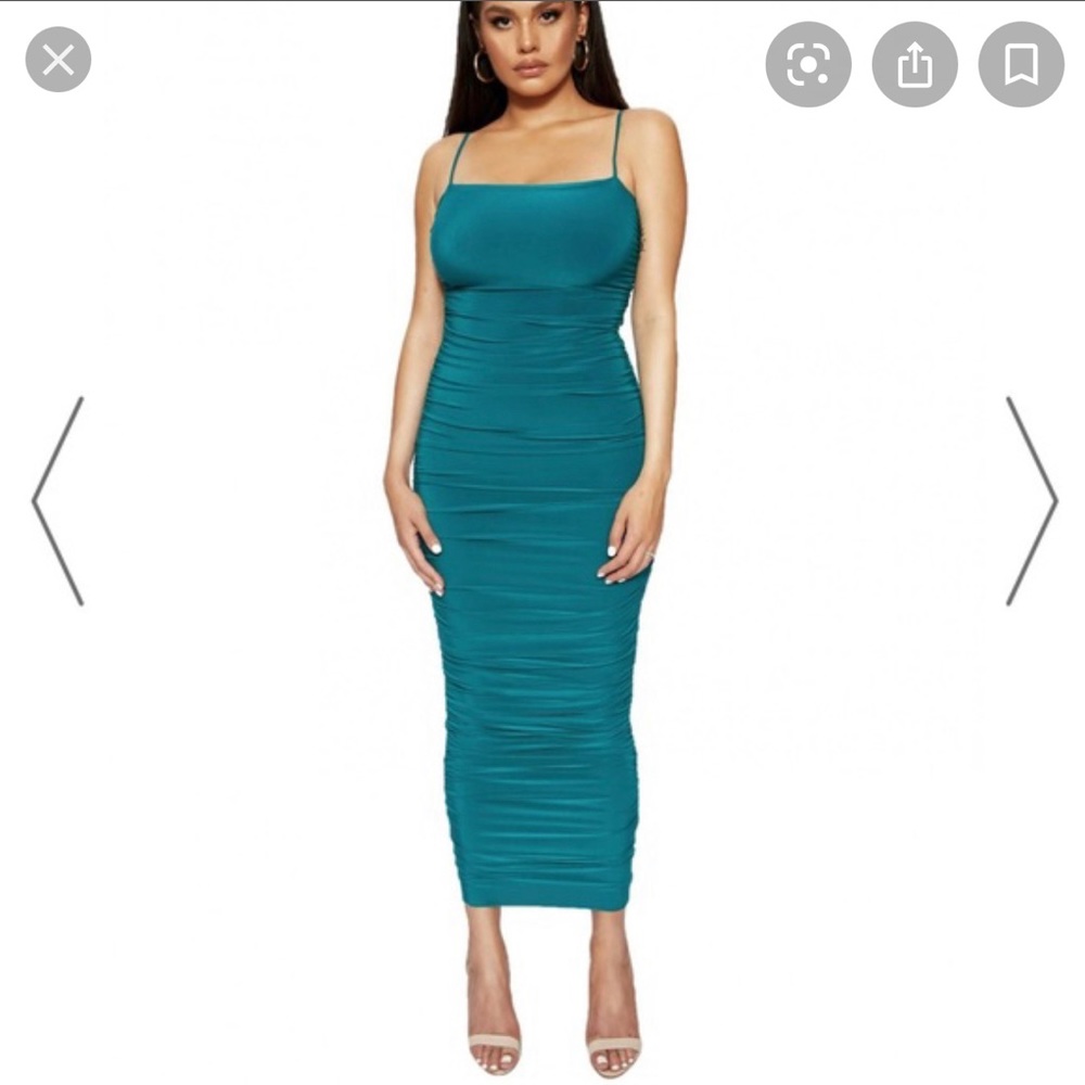 Naked Wardrobe Teal Ruched Midi Dress